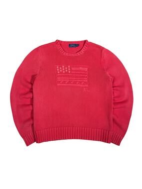 Polo Ralph Lauren American Flag USA Knit Sweater Crewneck Women's Red Size Large